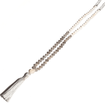 Handmade Balancing Mala Necklace - Labradorite – Protection, Clarity & Balance laid out on the table